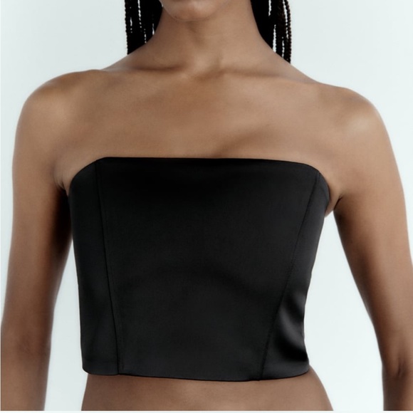 Zara Black Satin Structured Crop Top NWT - Picture 2 of 4